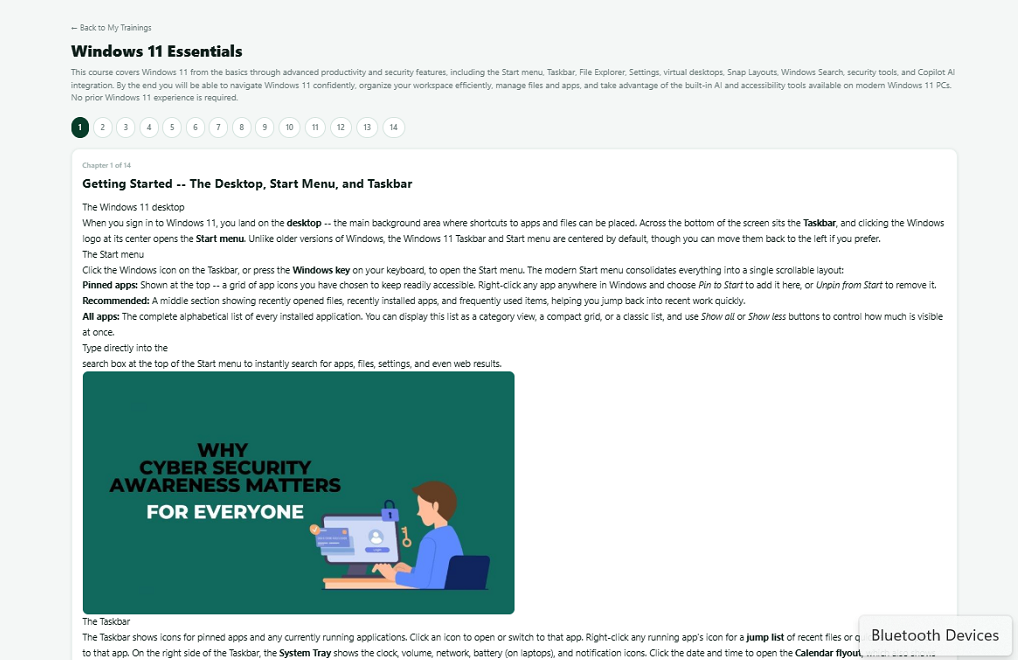 A training PDF being split into course chapters