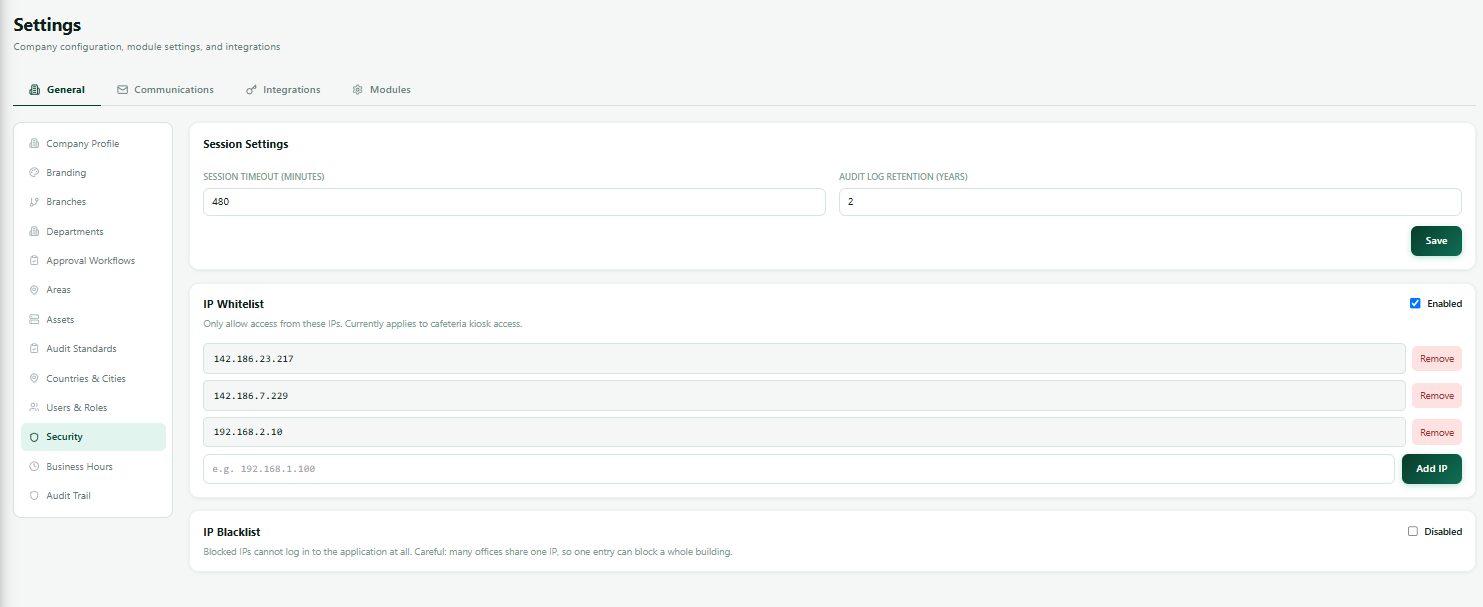 Security / data export screenshot