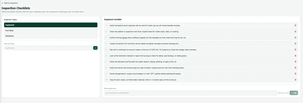 Completed Nexora inspection checklist with a compliance score and a photo on a failed item
